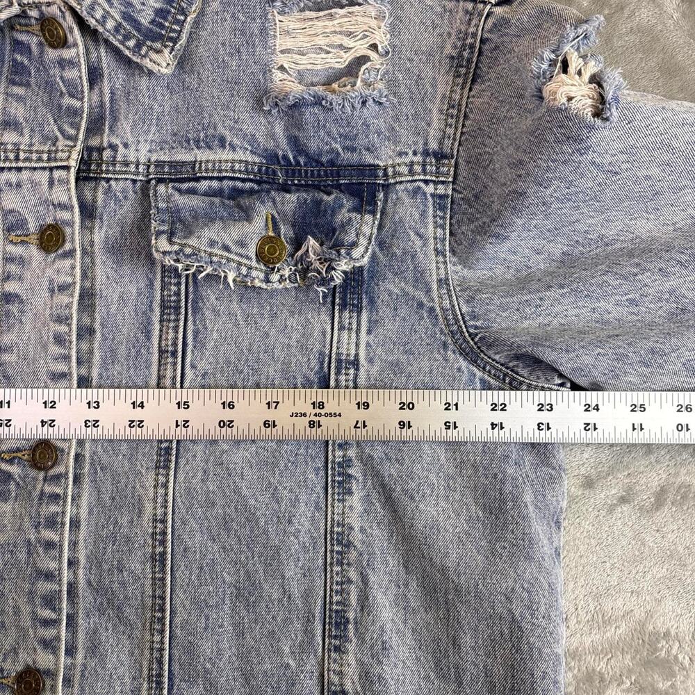 I&B Distressed Denim Jacket Womens Medium Light Wash Cropped Frayed Grunge - Picture 6 of 6